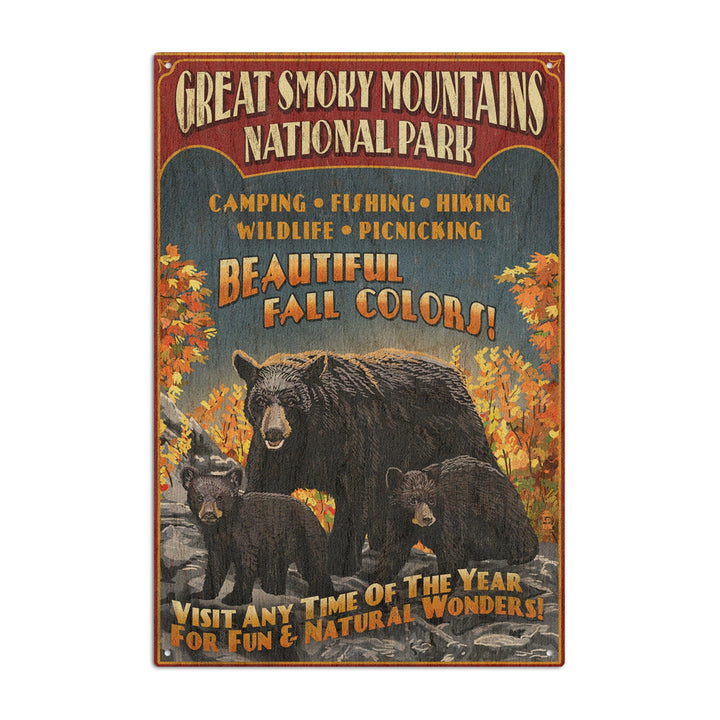 Great Smoky Mountain National Park, Tennessee, Black Bears Vintage Sign, Lantern Press Artwork, Wood Signs and Postcards Wood Lantern Press 10 x 15 Wood Sign 
