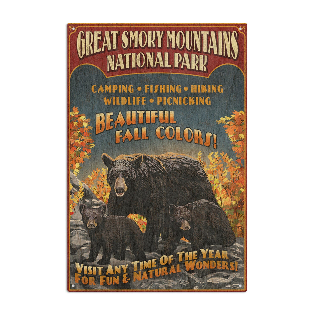 Great Smoky Mountain National Park, Tennessee, Black Bears Vintage Sign, Lantern Press Artwork, Wood Signs and Postcards Wood Lantern Press 6x9 Wood Sign 