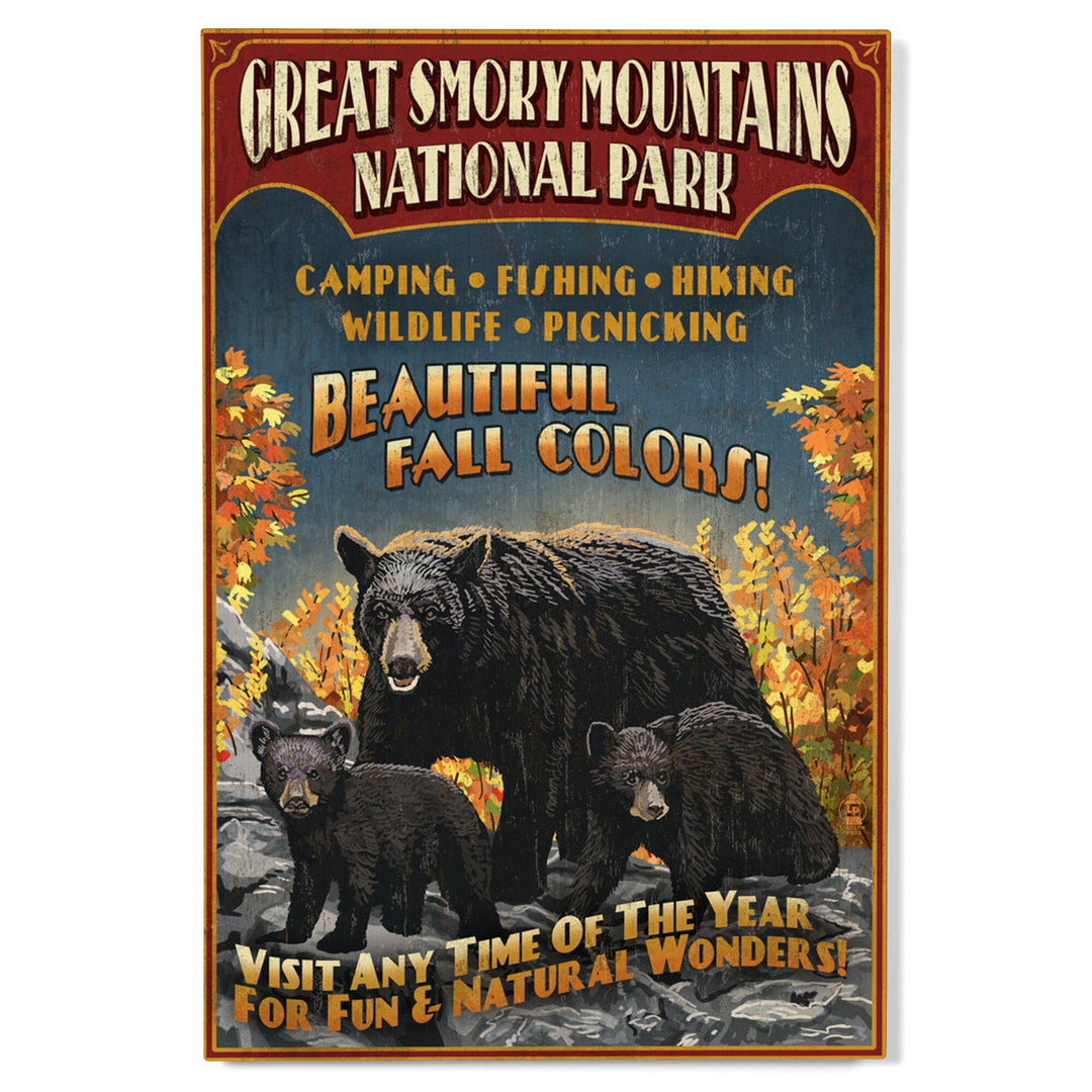 Great Smoky Mountain National Park, Tennessee, Black Bears Vintage Sign, Lantern Press Artwork, Wood Signs and Postcards Wood Lantern Press 