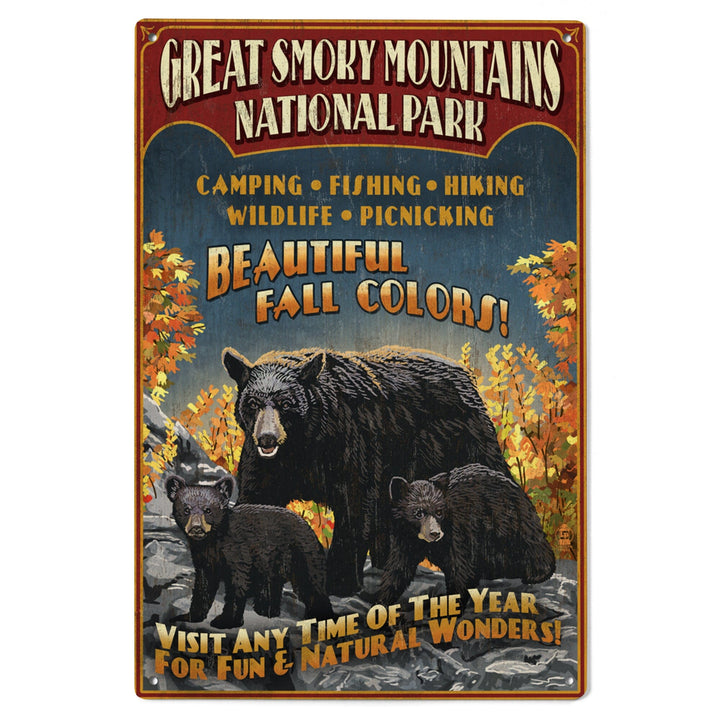 Great Smoky Mountain National Park, Tennessee, Black Bears Vintage Sign, Lantern Press Artwork, Wood Signs and Postcards Wood Lantern Press 