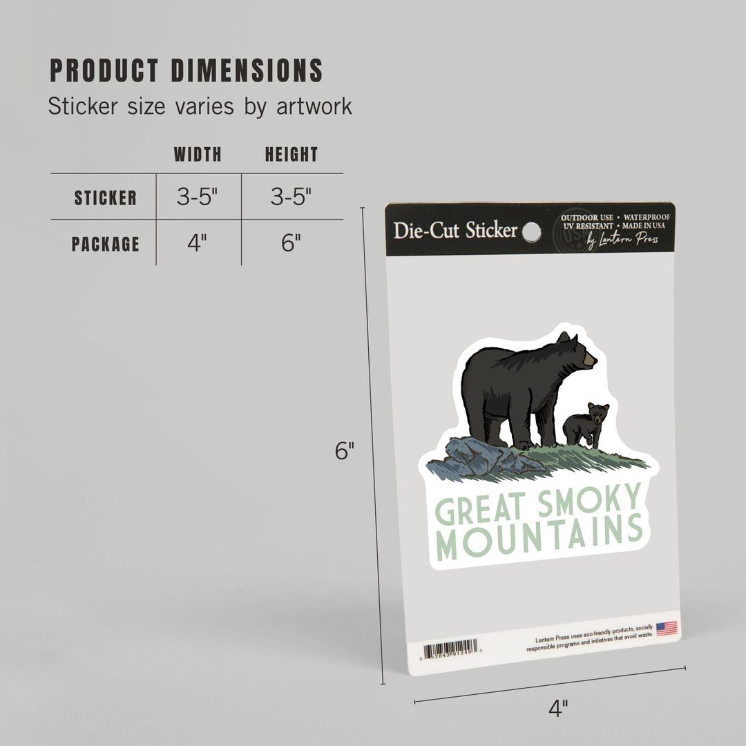 Great Smoky Mountains, Black Bear & Cub, Contour, Lantern Press Artwork, Vinyl Sticker - Lantern Press