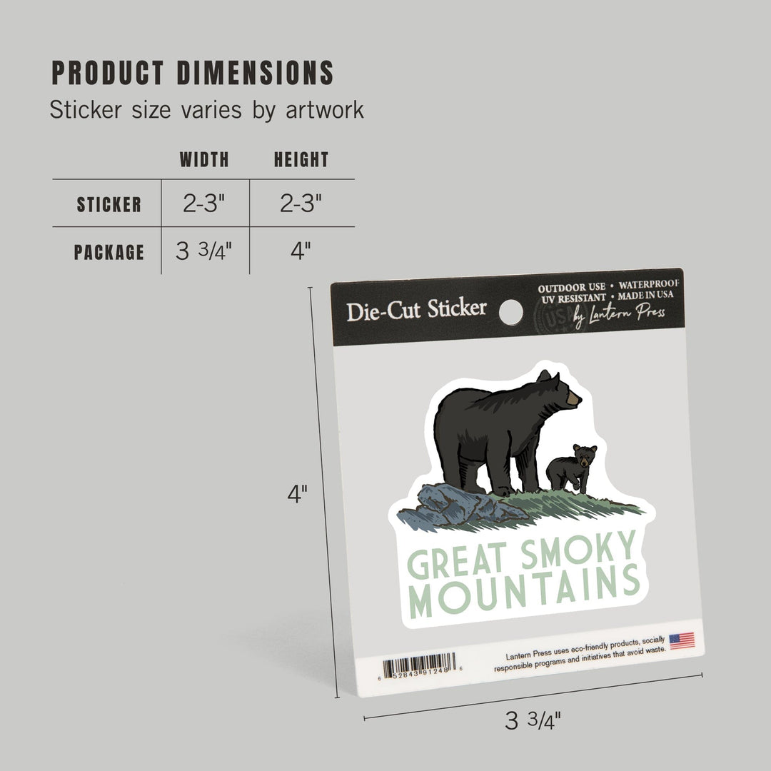 Great Smoky Mountains, Black Bear & Cub, Contour, Lantern Press Artwork, Vinyl Sticker - Lantern Press