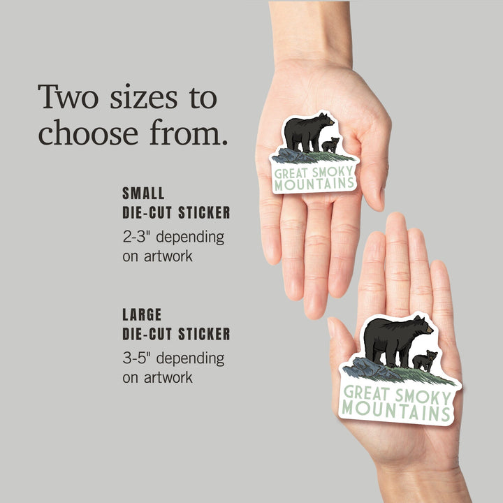 Great Smoky Mountains, Black Bear & Cub, Contour, Lantern Press Artwork, Vinyl Sticker - Lantern Press