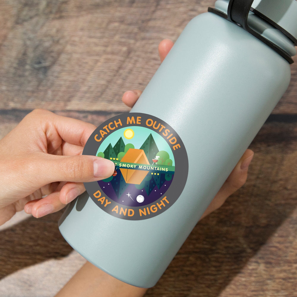 Great Smoky Mountains, Catch me Outside Day and Night, Contour, Vinyl Sticker Sticker Lantern Press 
