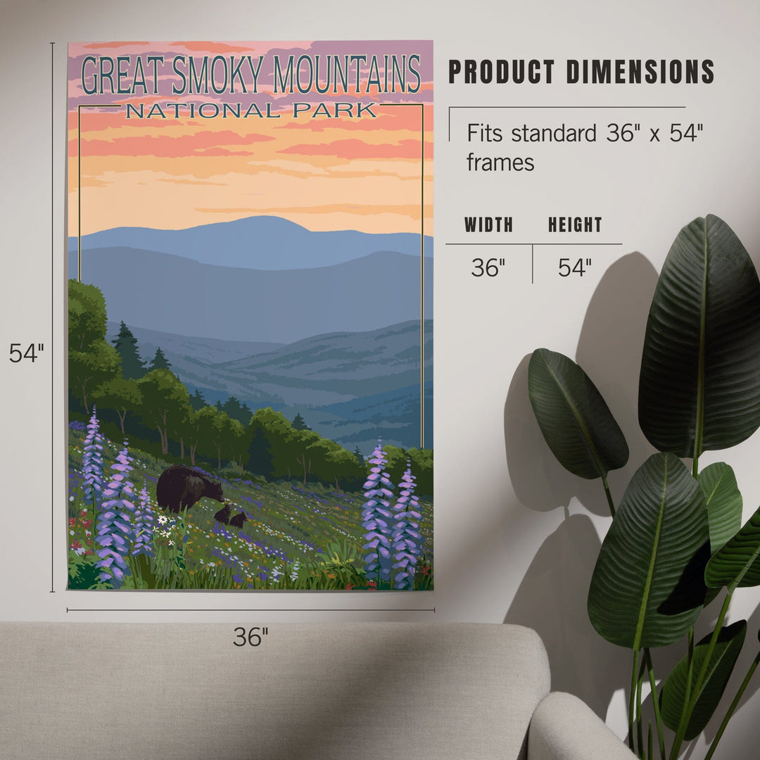 Great Smoky Mountains National Park, Bear and Spring Flowers, Art & Giclee Prints Art Lantern Press 