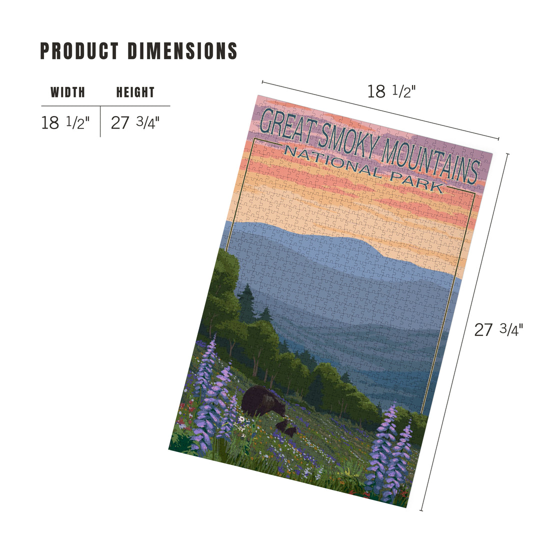 Great Smoky Mountains National Park, Bear and Spring Flowers, Jigsaw Puzzle Puzzle Lantern Press 