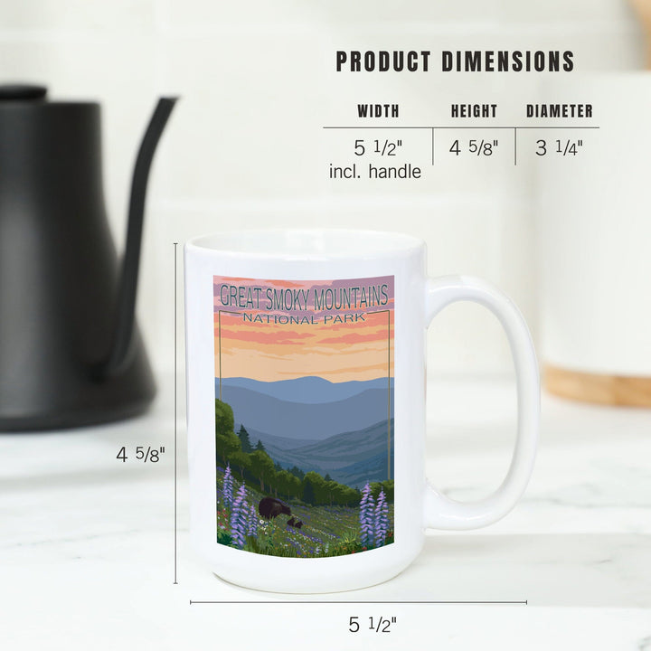 Great Smoky Mountains National Park, Bear and Spring Flowers, Lantern Press Artwork, Ceramic Mug Mugs Lantern Press 