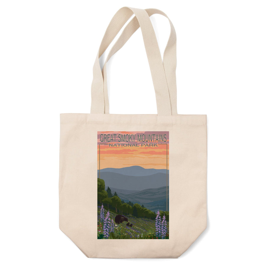Great Smoky Mountains National Park, Bear and Spring Flowers, Lantern Press Artwork, Tote Bag Totes Lantern Press 