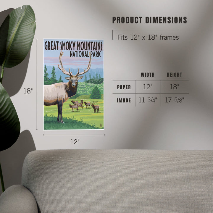 Great Smoky Mountains National Park, Elk Herd, Art & Giclee Prints Art Lantern Press 