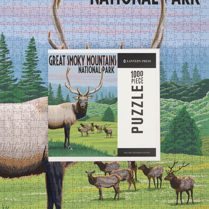Great Smoky Mountains National Park, Elk Herd, Jigsaw Puzzle Puzzle Lantern Press 