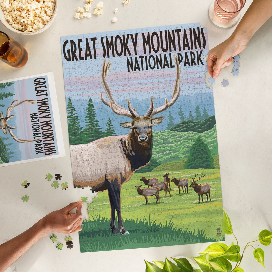Great Smoky Mountains National Park, Elk Herd, Jigsaw Puzzle Puzzle Lantern Press 