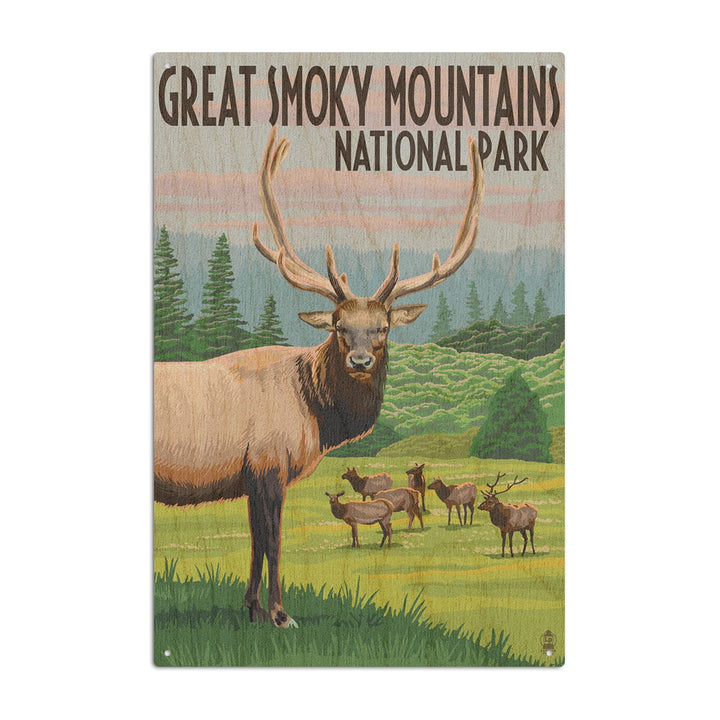Great Smoky Mountains National Park, Elk Herd, Lantern Press Artwork, Wood Signs and Postcards Wood Lantern Press 10 x 15 Wood Sign 