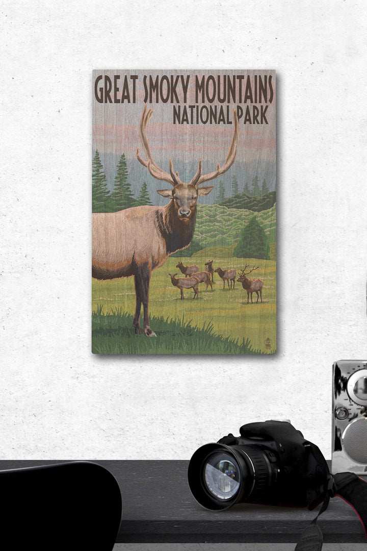Great Smoky Mountains National Park, Elk Herd, Lantern Press Artwork, Wood Signs and Postcards Wood Lantern Press 12 x 18 Wood Gallery Print 