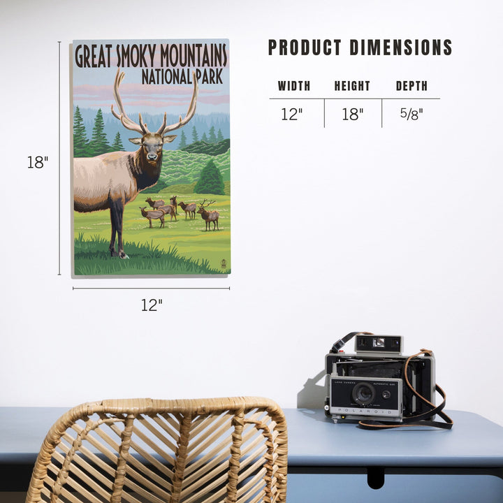 Great Smoky Mountains National Park, Elk Herd, Lantern Press Artwork, Wood Signs and Postcards Wood Lantern Press 
