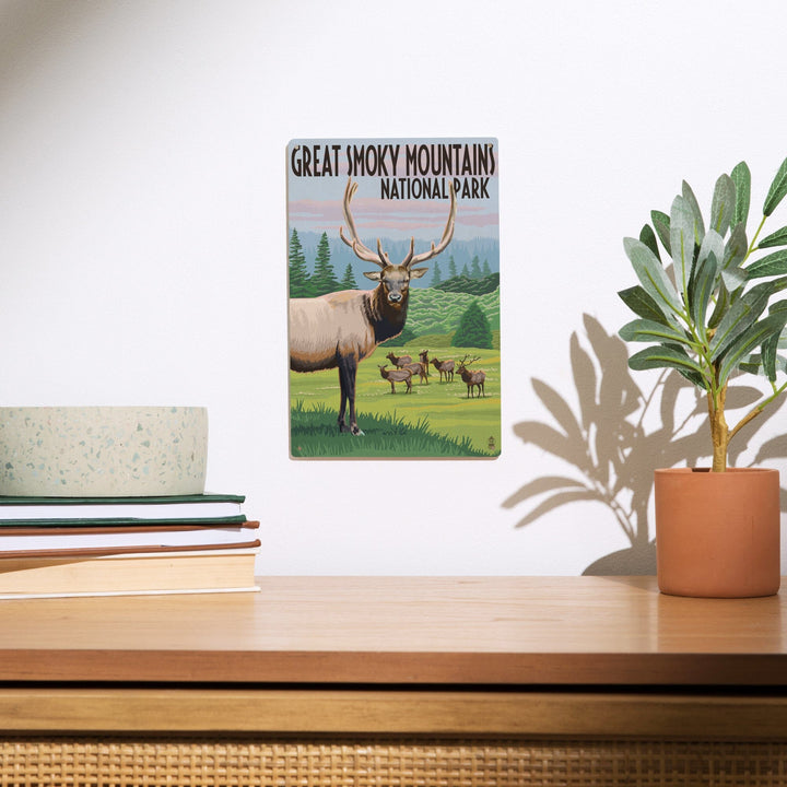 Great Smoky Mountains National Park, Elk Herd, Lantern Press Artwork, Wood Signs and Postcards Wood Lantern Press 
