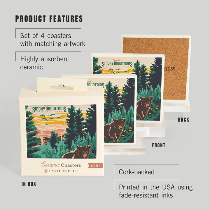 Great Smoky Mountains National Park, Explorer Series, Lantern Press Artwork, Coaster Set - Lantern Press