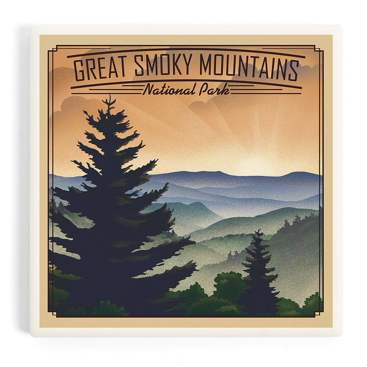 Great Smoky Mountains National Park, Lithograph, Coasters Coasters Lantern Press 