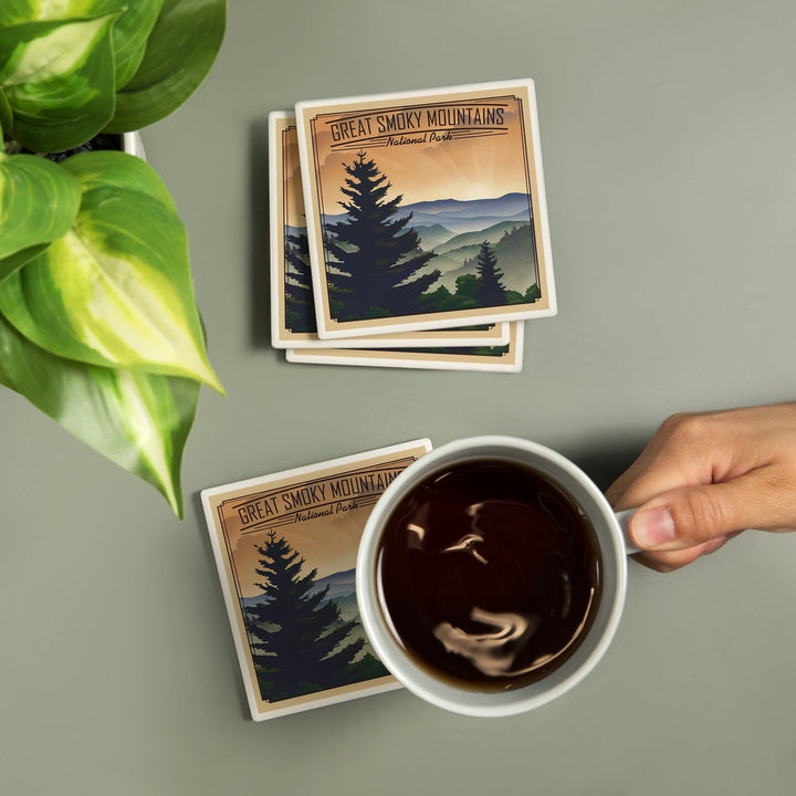 Great Smoky Mountains National Park, Lithograph, Coasters Coasters Lantern Press 
