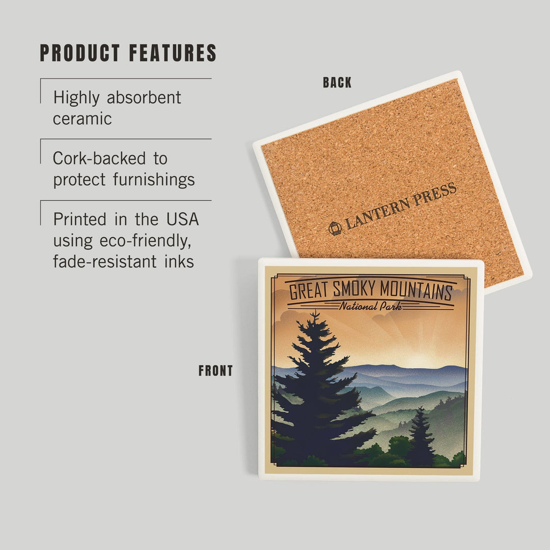 Great Smoky Mountains National Park, Lithograph, Coasters Coasters Lantern Press 