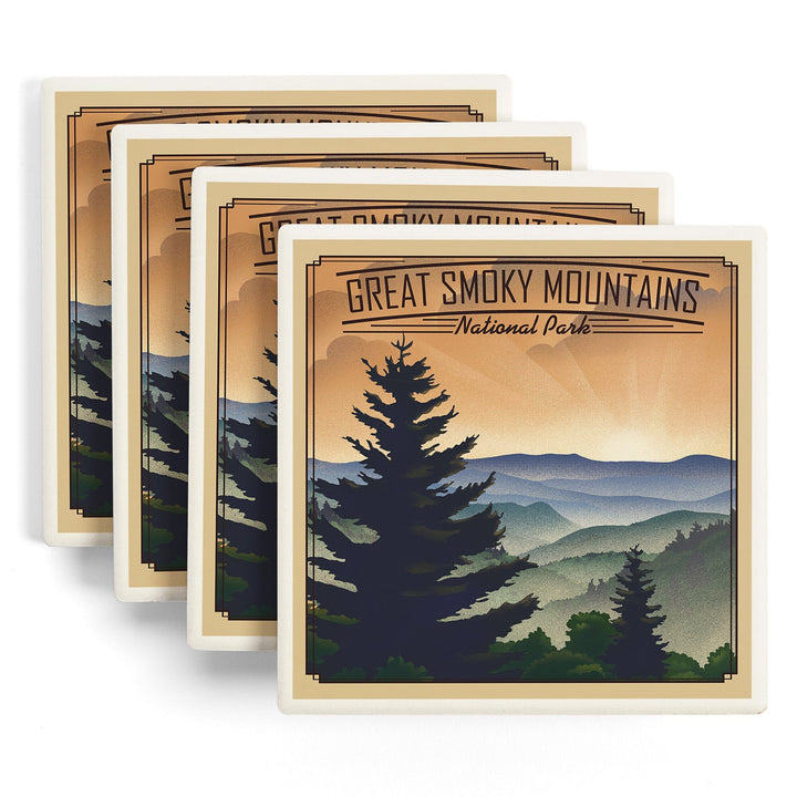 Great Smoky Mountains National Park, Lithograph, Coasters Coasters Lantern Press 