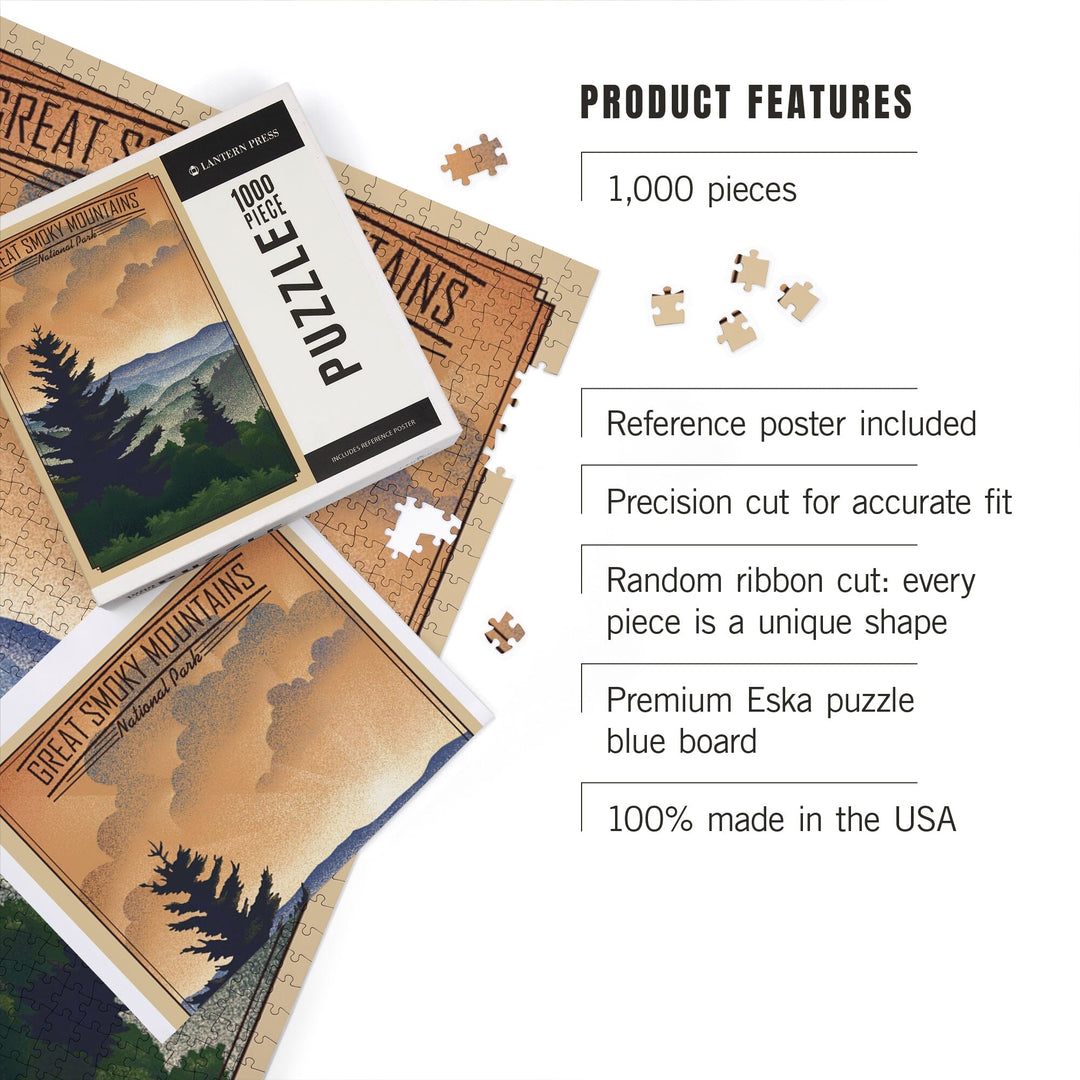 Great Smoky Mountains National Park, Lithograph National Park Series, Jigsaw Puzzle Puzzle Lantern Press 