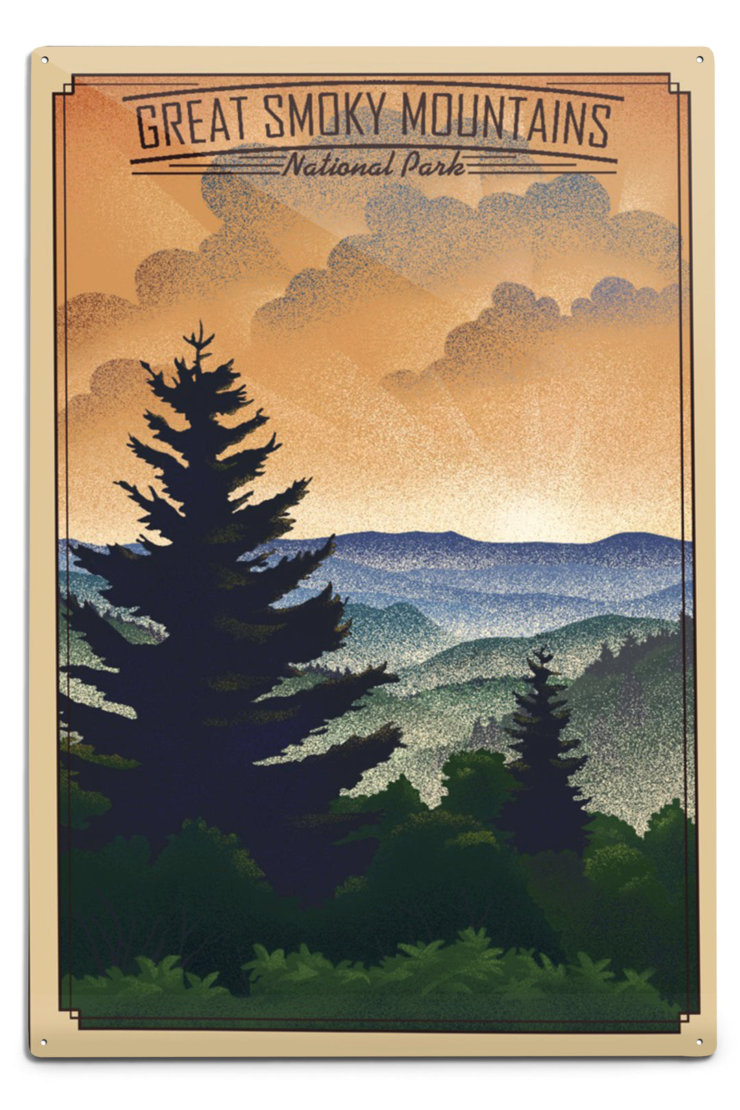 Great Smoky Mountains National Park, Lithograph National Park Series, Metal Signs Metal Lantern Press 12x18 Metal Sign 