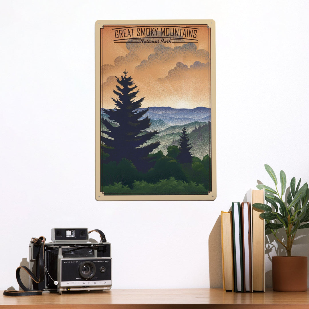 Great Smoky Mountains National Park, Lithograph National Park Series, Metal Signs Metal Lantern Press 