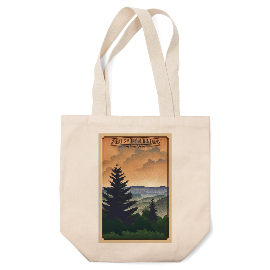 Great Smoky Mountains National Park, Newfound Gap, Lithograph National Park Series, Lantern Press Artwork, Tote Bag Totes Lantern Press 