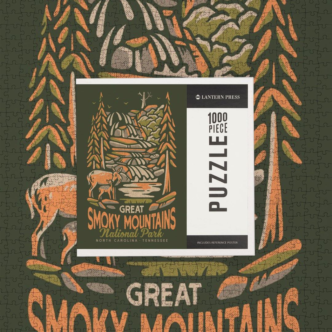 Great Smoky Mountains National Park, North Carolina, Distressed Vector, Jigsaw Puzzle Puzzle Lantern Press 