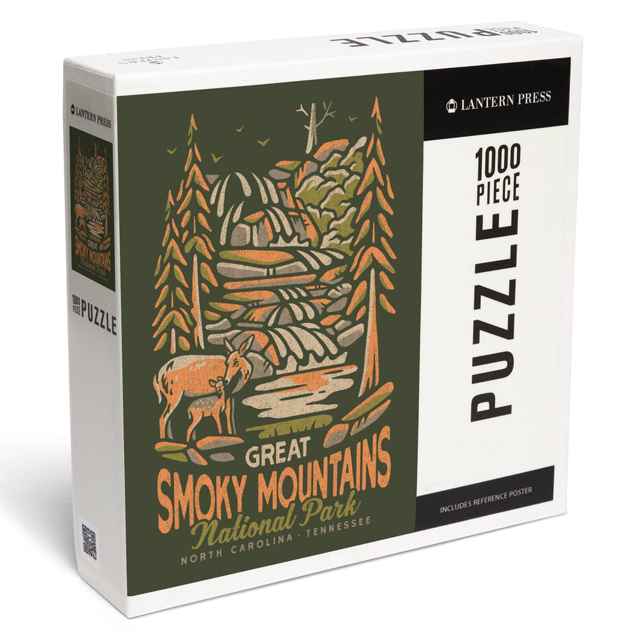 Great Smoky Mountains National Park, North Carolina, Distressed Vector, Jigsaw Puzzle Puzzle Lantern Press 