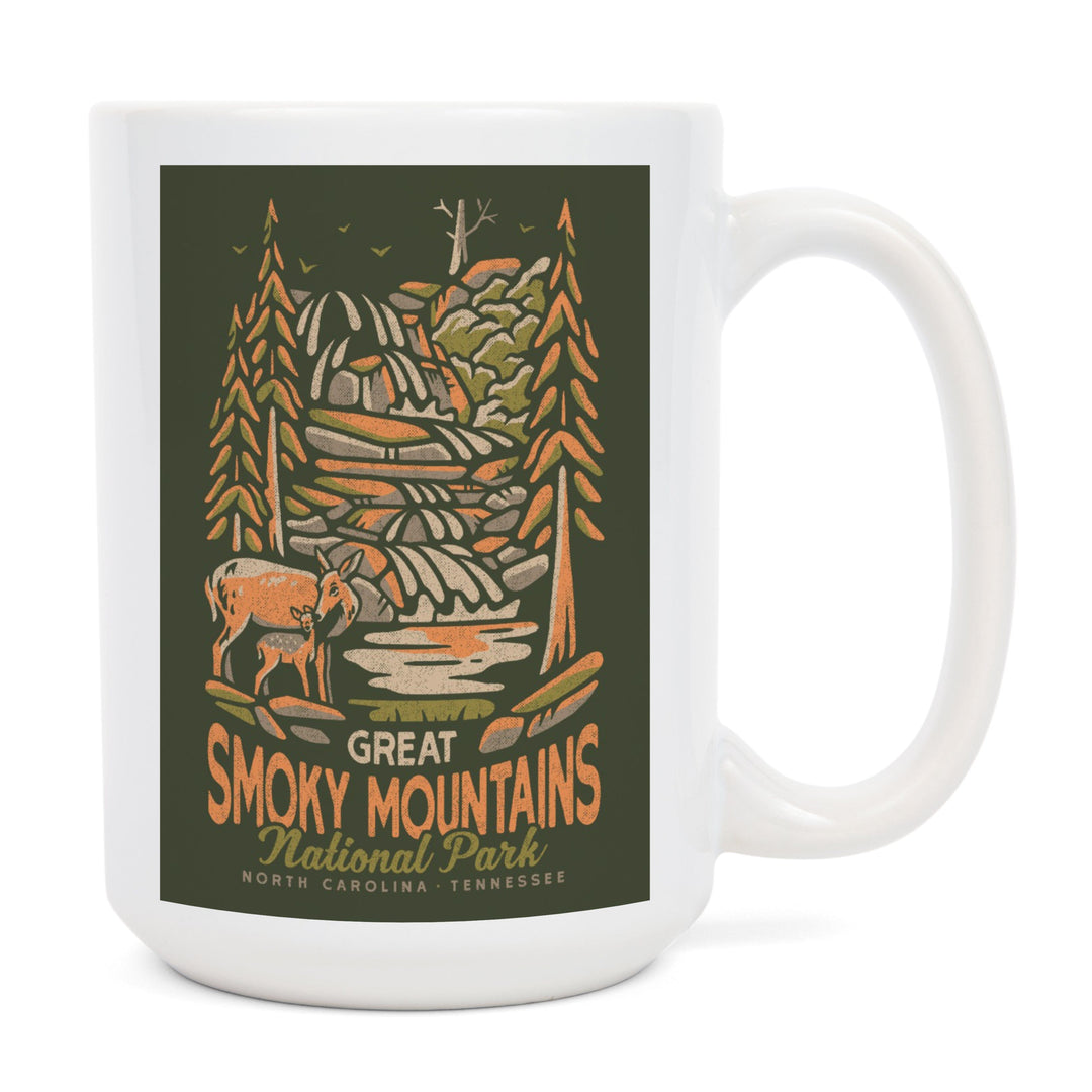 Great Smoky Mountains National Park, North Carolina, Distressed Vector, Lantern Press Artwork, Ceramic Mug Mugs Lantern Press 