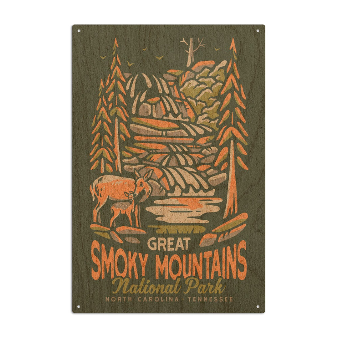 Great Smoky Mountains National Park, North Carolina, Distressed Vector, Lantern Press Artwork, Wood Signs and Postcards Wood Lantern Press 10 x 15 Wood Sign 