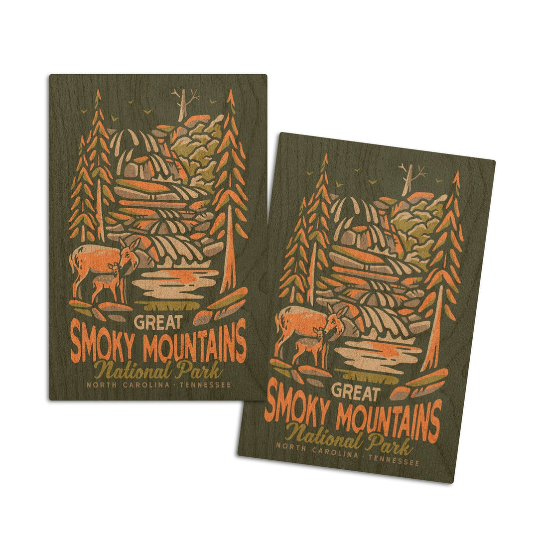 Great Smoky Mountains National Park, North Carolina, Distressed Vector, Lantern Press Artwork, Wood Signs and Postcards Wood Lantern Press 4x6 Wood Postcard Set 