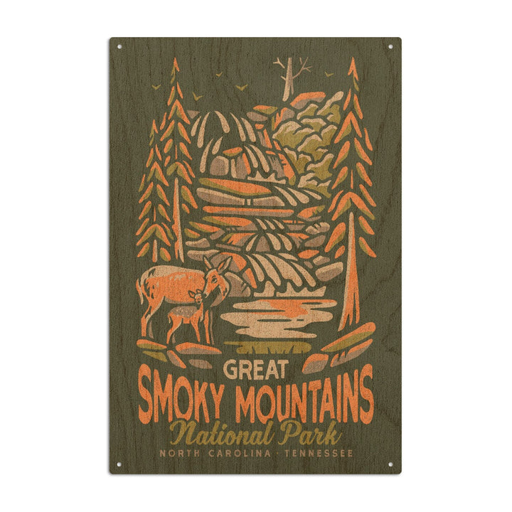 Great Smoky Mountains National Park, North Carolina, Distressed Vector, Lantern Press Artwork, Wood Signs and Postcards Wood Lantern Press 6x9 Wood Sign 