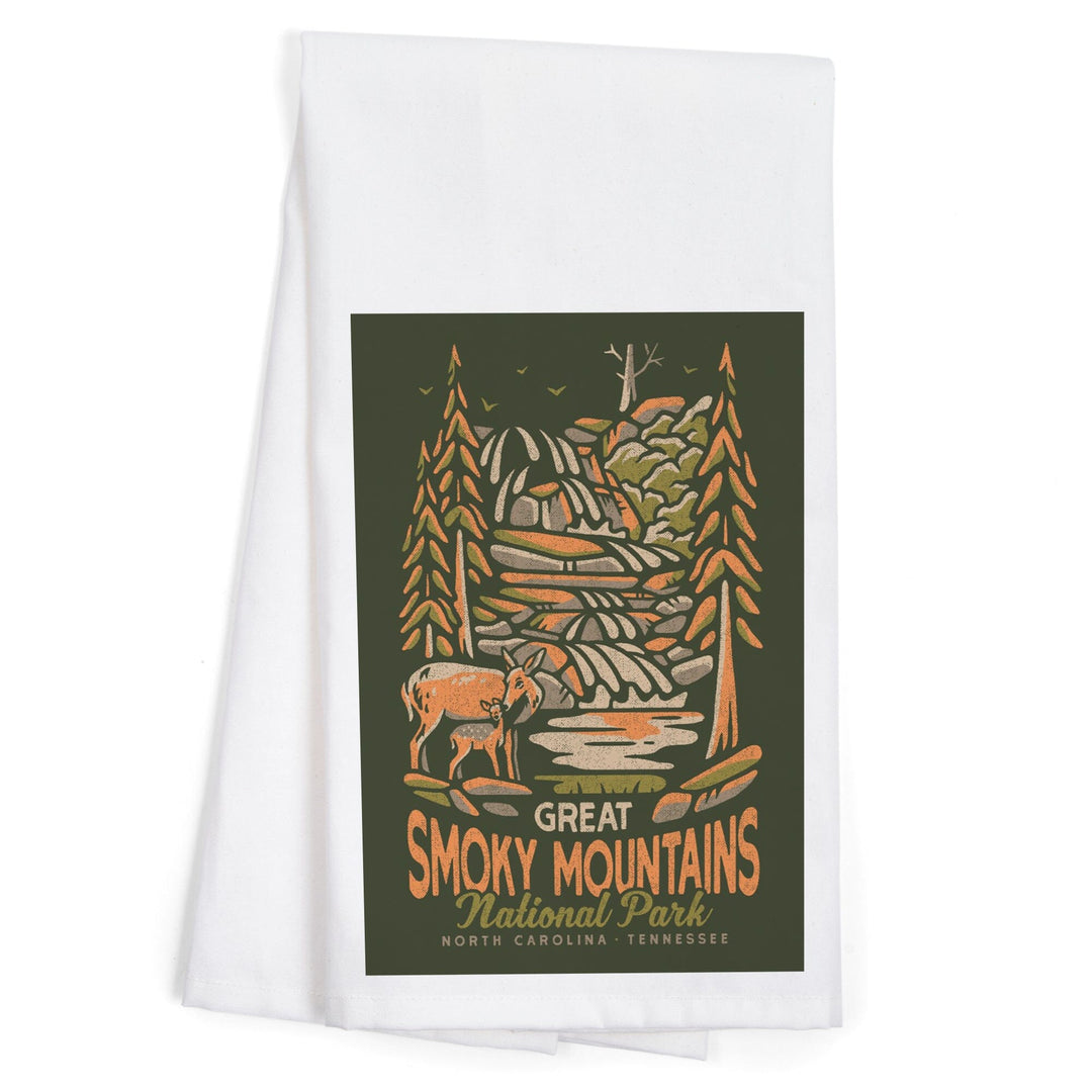 Great Smoky Mountains National Park, North Carolina, Distressed Vector, Organic Cotton Kitchen Tea Towels Kitchen Lantern Press 