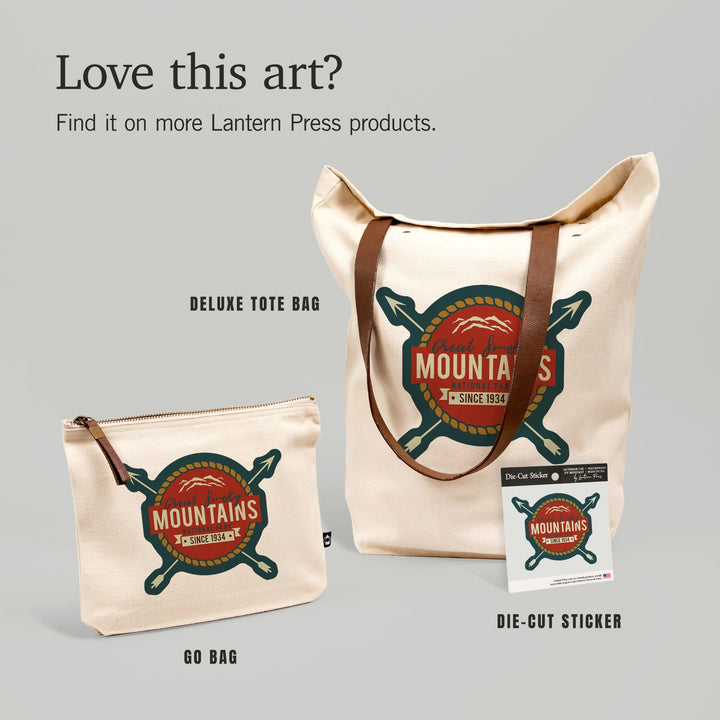 Great Smoky Mountains National Park, Seal and Arrows, Organic Cotton Zipper Pouch, Go Bag Go Bag Lantern Press 