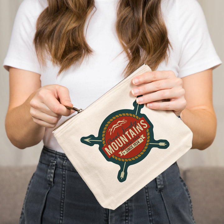 Great Smoky Mountains National Park, Seal and Arrows, Organic Cotton Zipper Pouch, Go Bag Go Bag Lantern Press 