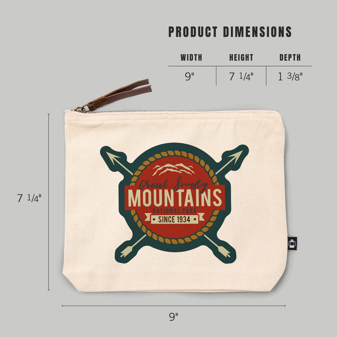 Great Smoky Mountains National Park, Seal and Arrows, Organic Cotton Zipper Pouch, Go Bag Go Bag Lantern Press 