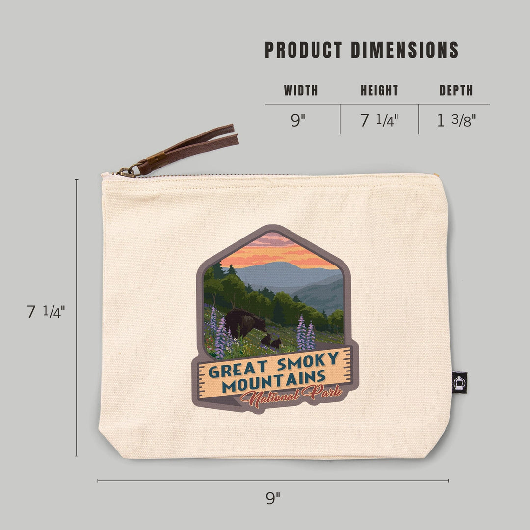 Great Smoky Mountains National Park, Tennessee, Bear and Spring Flowers,, Organic Cotton Zipper Pouch, Go Bag Go Bag Lantern Press 