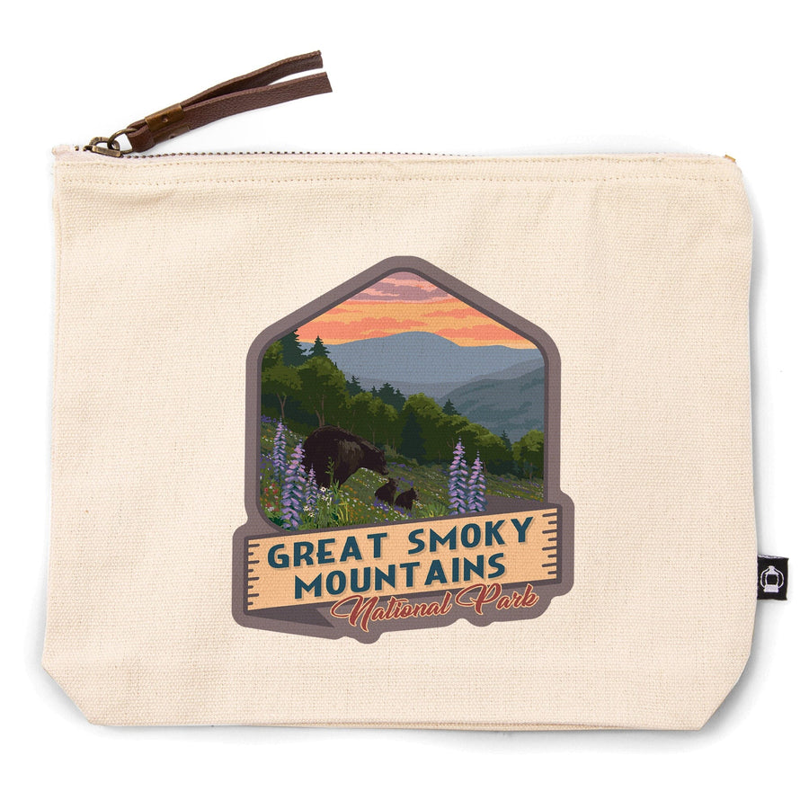 Great Smoky Mountains National Park, Tennessee, Bear and Spring Flowers,, Organic Cotton Zipper Pouch, Go Bag Go Bag Lantern Press 