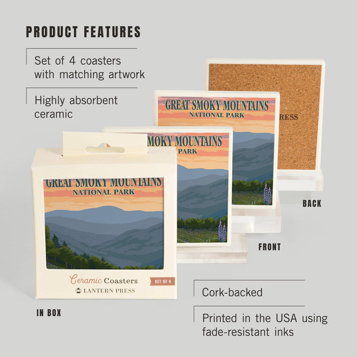 Great Smoky Mountains National Park, Tennessee, Bear and Spring Flowers Press, Coasters Coasters Lantern Press 