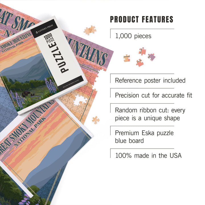 Great Smoky Mountains National Park, Tennessee, Bear and Spring Flowers Press, Jigsaw Puzzle Puzzle Lantern Press 