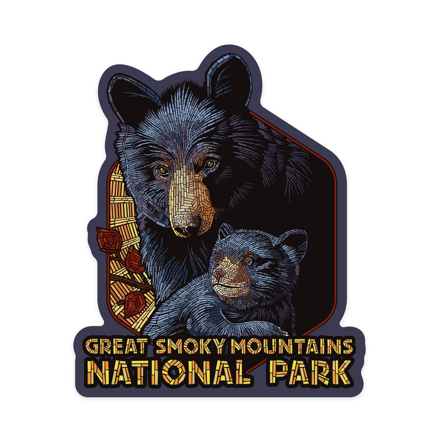 Great Smoky Mountains National Park, Tennessee, Black Bears, Mosaic, Contour, Lantern Press Artwork, Vinyl Sticker Sticker Lantern Press 