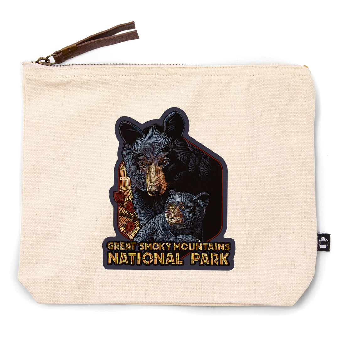 Great Smoky Mountains National Park, Tennessee, Black Bears, Mosaic,, Organic Cotton Zipper Pouch, Go Bag Go Bag Lantern Press 
