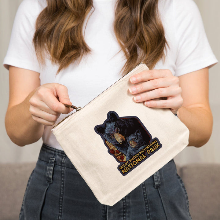 Great Smoky Mountains National Park, Tennessee, Black Bears, Mosaic,, Organic Cotton Zipper Pouch, Go Bag Go Bag Lantern Press 