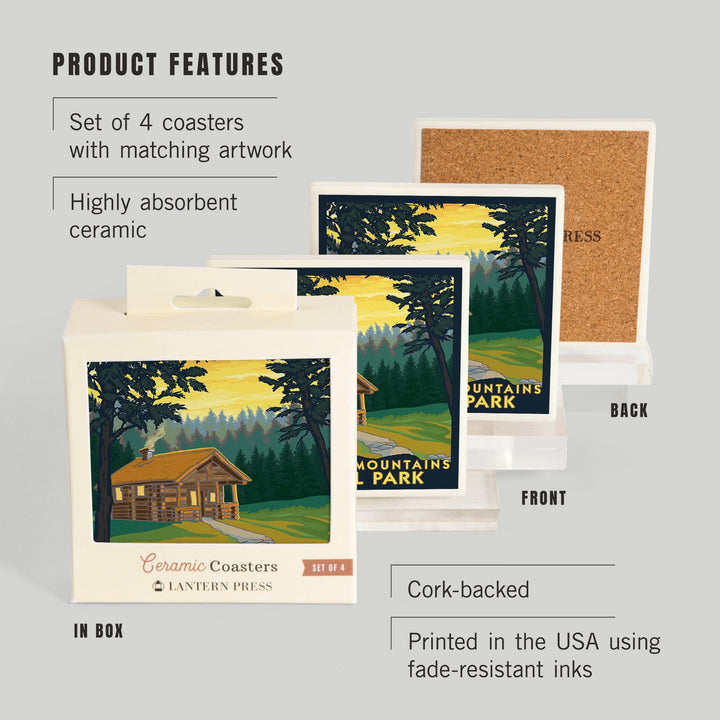 Great Smoky Mountains National Park, Tennessee, Cabin in the Woods, Coasters Coasters Lantern Press 