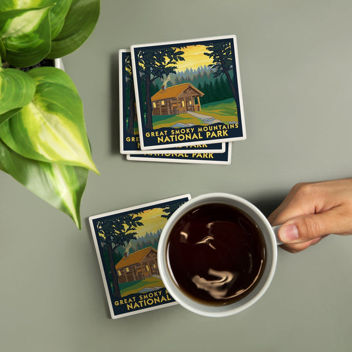 Great Smoky Mountains National Park, Tennessee, Cabin in the Woods, Coasters Coasters Lantern Press 