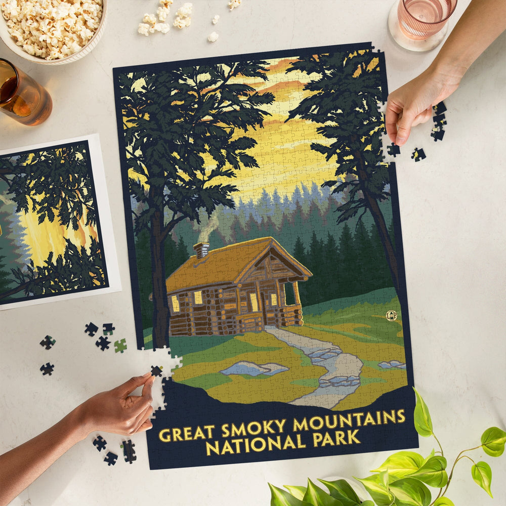 Great Smoky Mountains National Park, Tennessee, Cabin in the Woods, Jigsaw Puzzle Puzzle Lantern Press 
