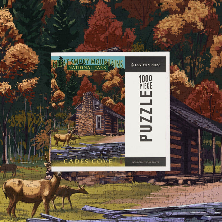 Great Smoky Mountains National Park, Tennessee, Cades Cove and John Oliver Cabin Press, Jigsaw Puzzle Puzzle Lantern Press 