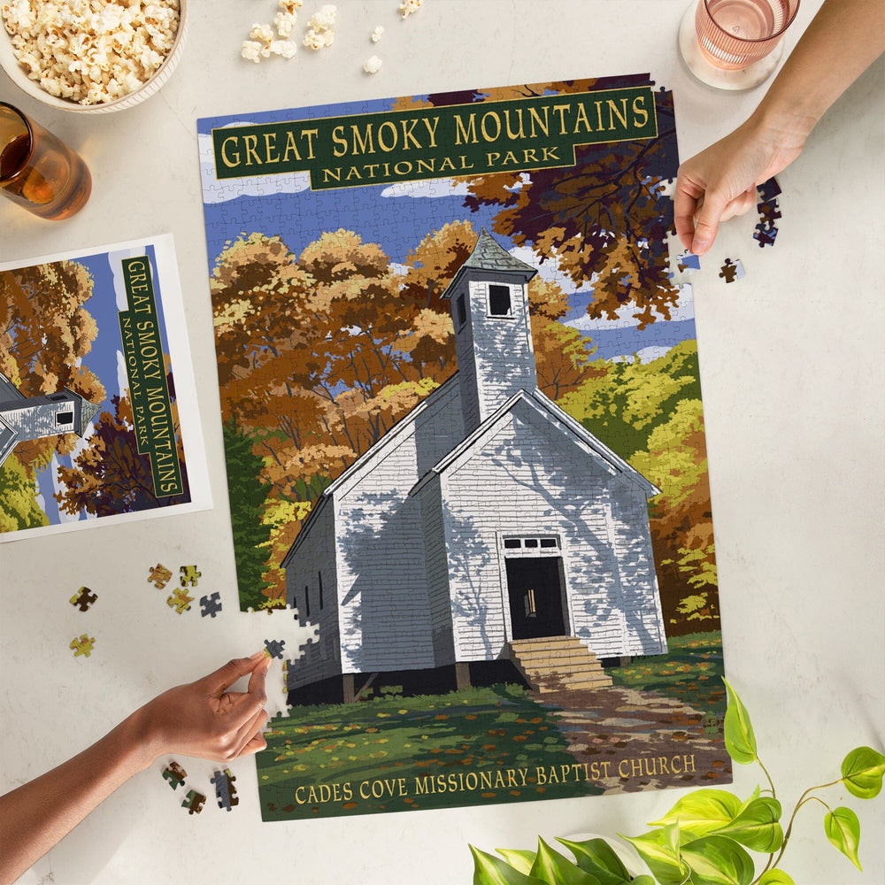 Great Smoky Mountains National Park, Tennessee, Cades Cove Baptist Church Press, Jigsaw Puzzle Puzzle Lantern Press 